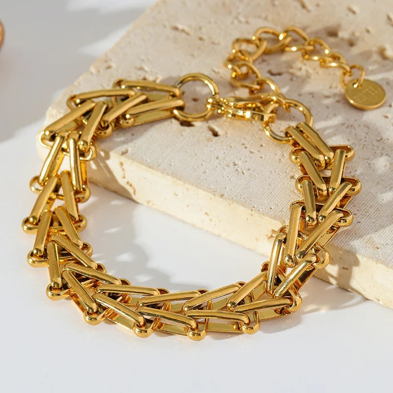Bracelet Acier Inoxydable Doré Maillons Graphiques
