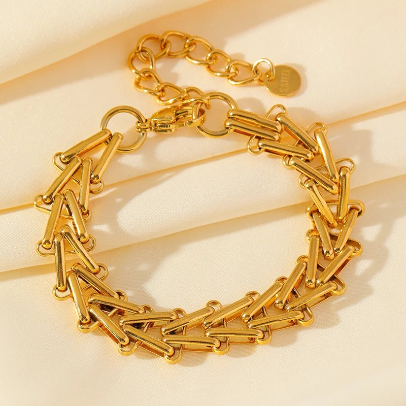 Bracelet Acier Inoxydable Doré Maillons Graphiques