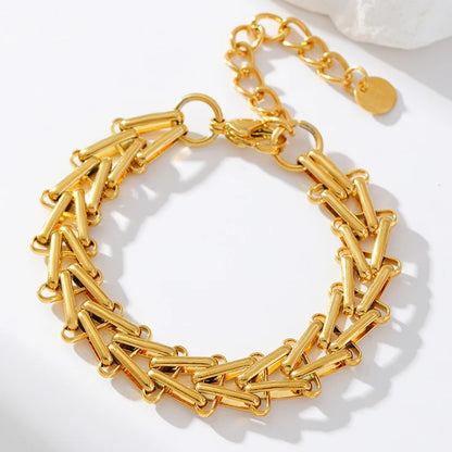 Bracelet Acier Inoxydable Doré Maillons Graphiques