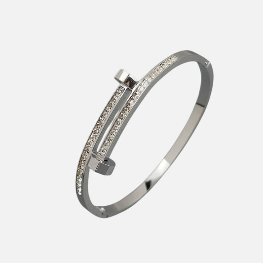 Bracelet Acier Inoxydable Ligne Épure Et Zircon