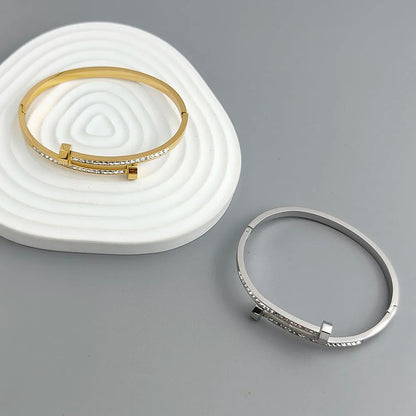 Bracelet Acier Inoxydable Ligne Épure Et Zircon