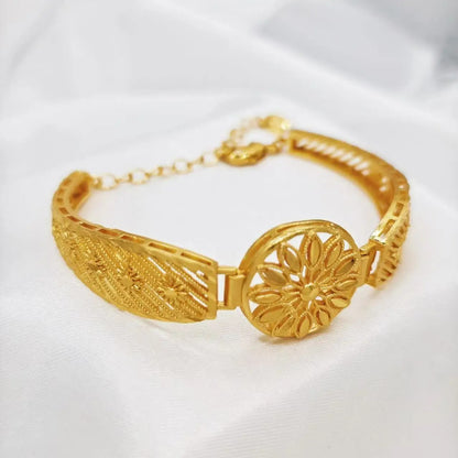 Bracelet Africain Femme Doré Fleur Sculptée