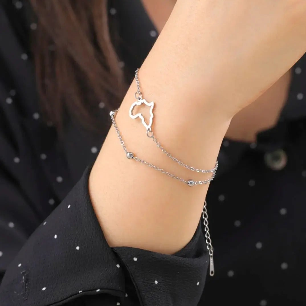 Bracelet Africain Femme Double Chaine Acier Inoxydable