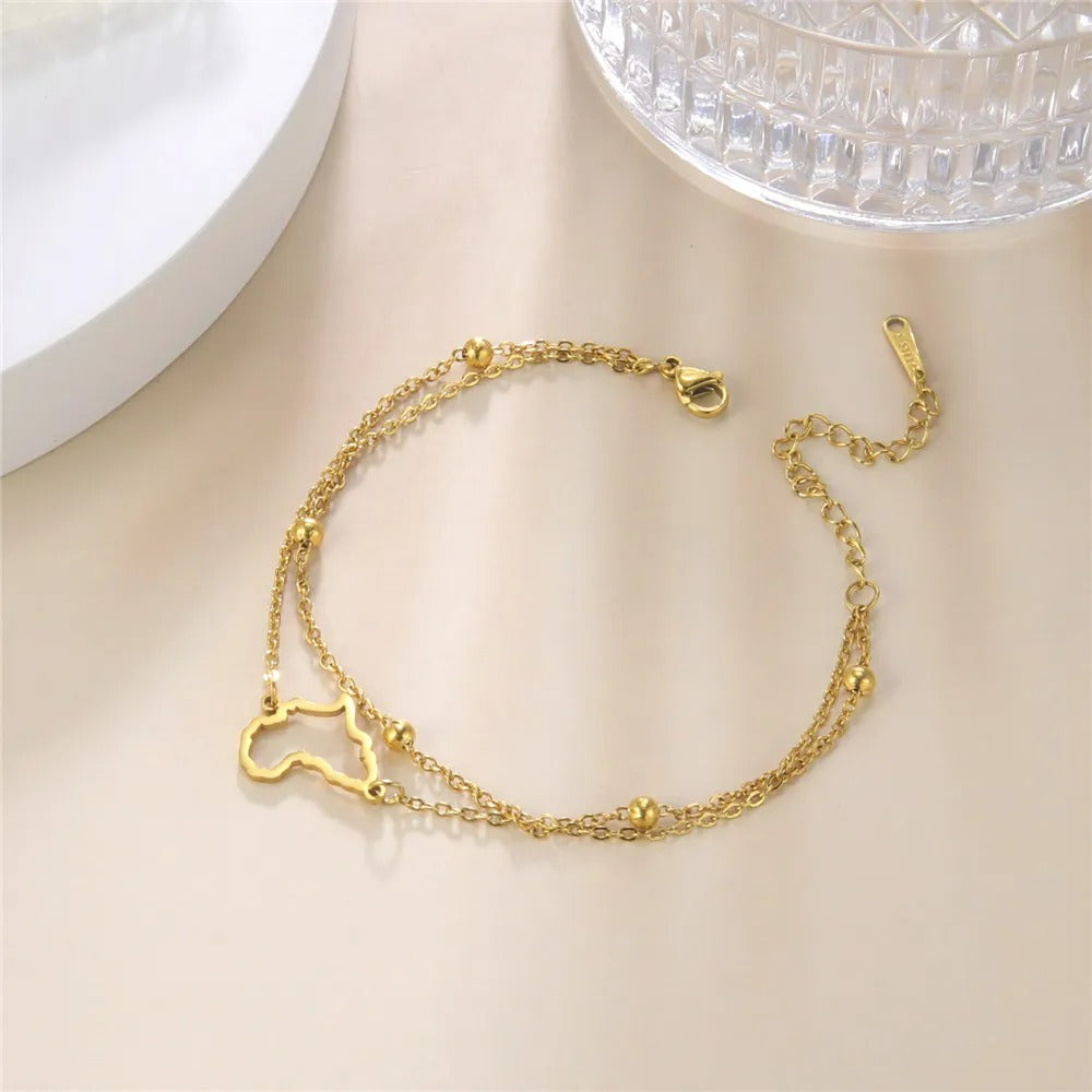 Bracelet Africain Femme Double Chaine Acier Inoxydable
