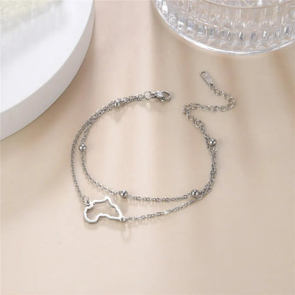Bracelet Africain Femme Double Chaine Acier Inoxydable