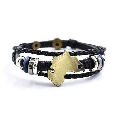 Bracelet Africain Homme Carte D’Afrique Dorée