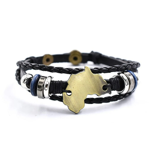 Bracelet Africain Homme Carte D’Afrique Dorée
