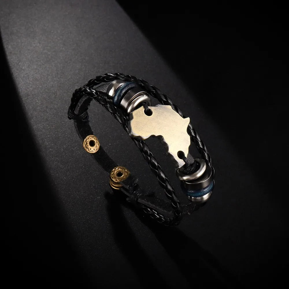 Bracelet Africain Homme Carte D’Afrique Dorée