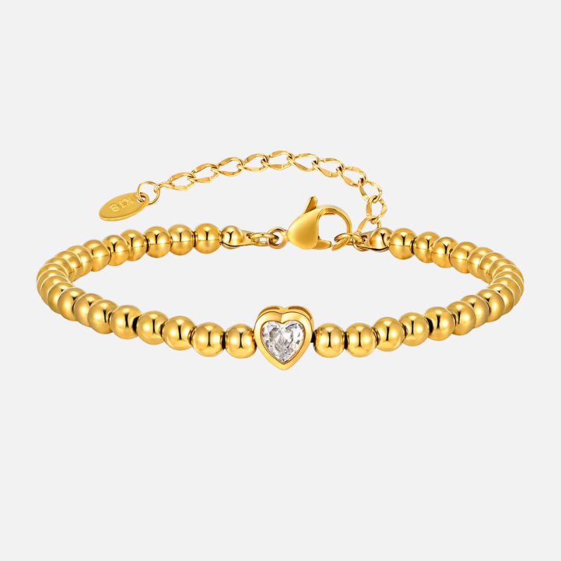 Bracelet Amitié Femme Acier Inoxydable Perles Et Cœur