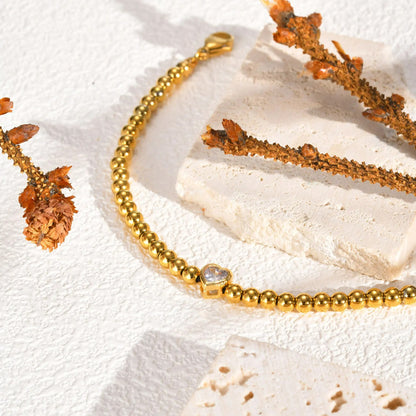 Bracelet Amitié Femme Acier Inoxydable Perles Et Cœur