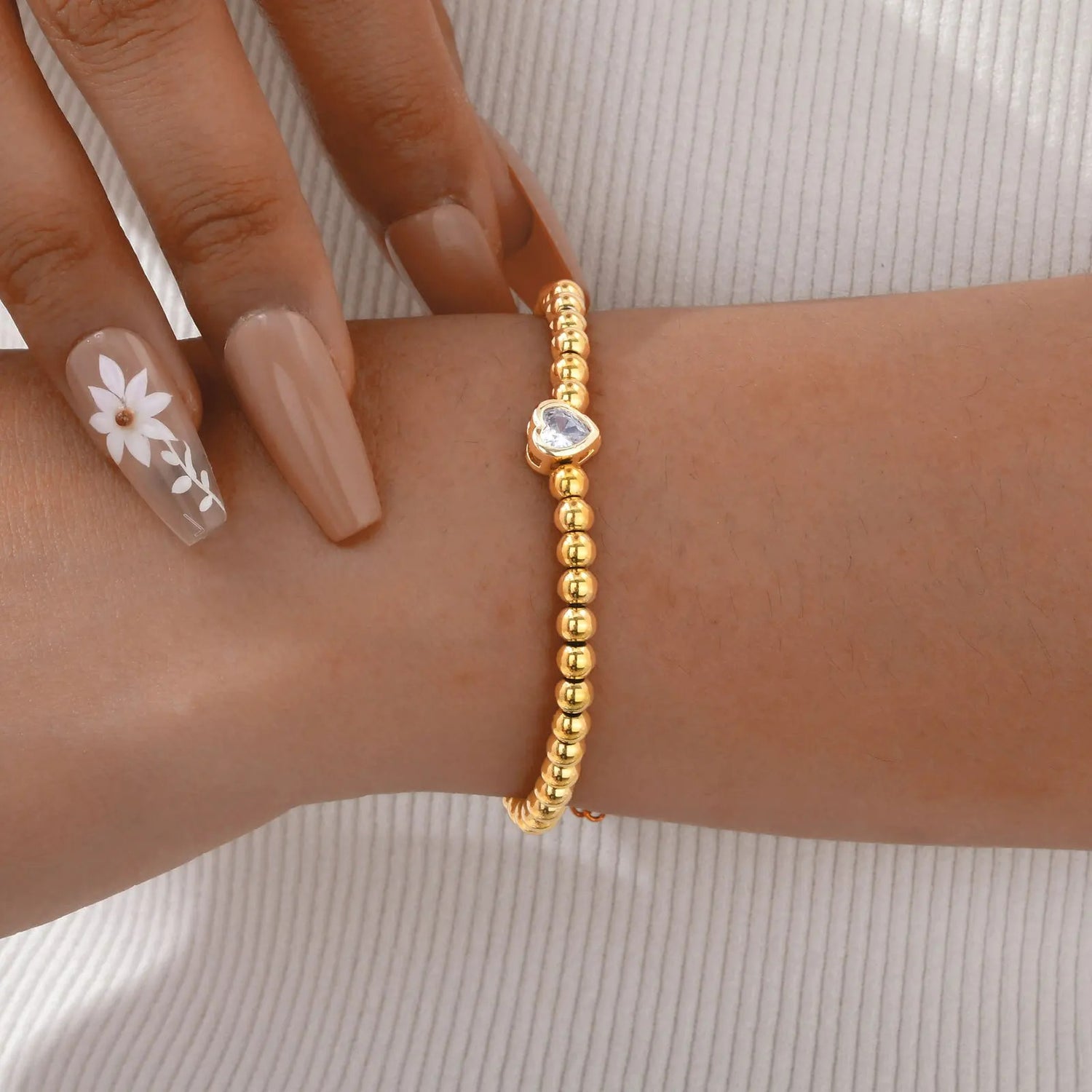 Bracelet Amitié Femme Acier Inoxydable Perles Et Cœur