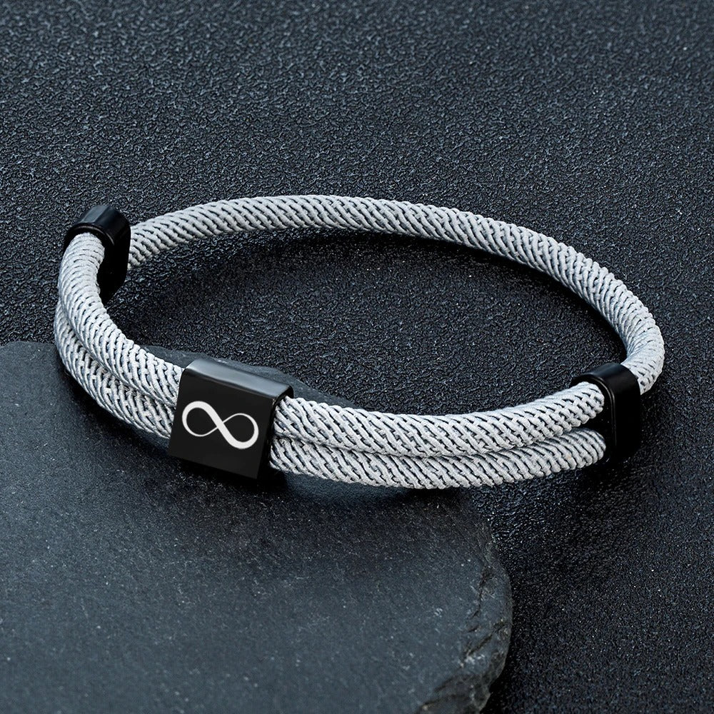 Bracelet Amour Homme Corde Nautique Réglable et Acier Inoxydable