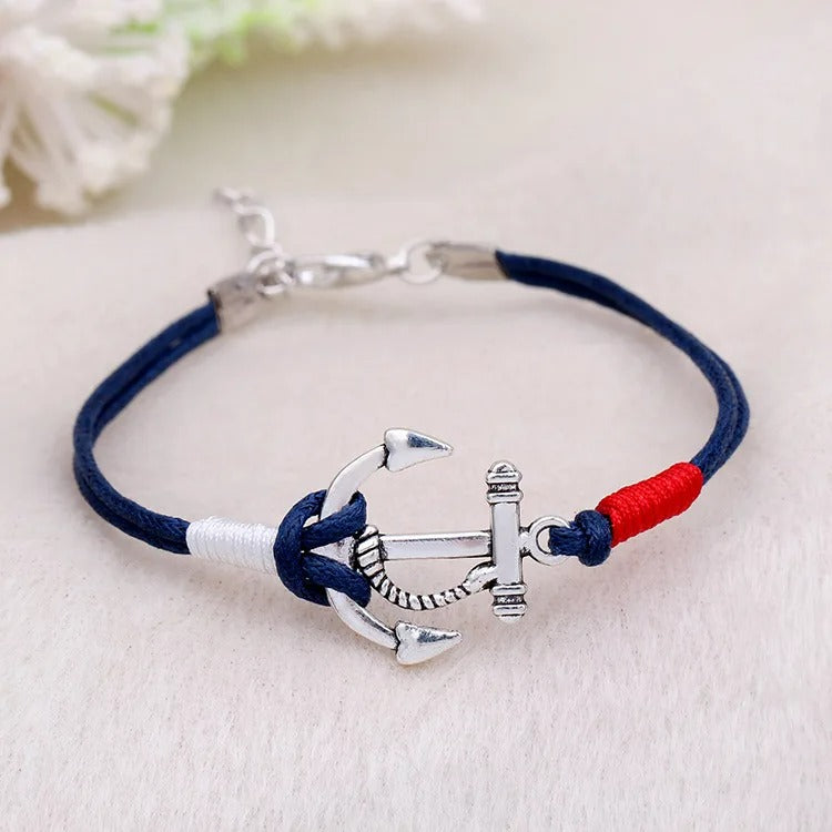 Bracelet Ancre Femme Corde Bleu Marine