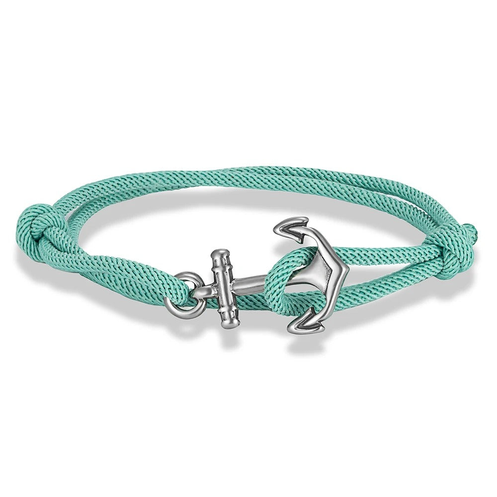 Bracelet Ancre Femme Corde Colorée Et Acier Inoxydable