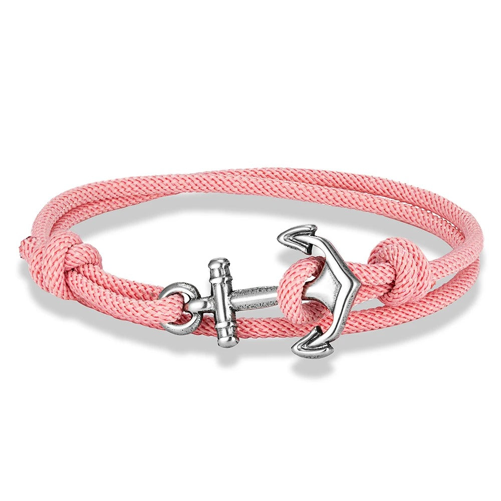 Bracelet Ancre Femme Corde Colorée Et Acier Inoxydable