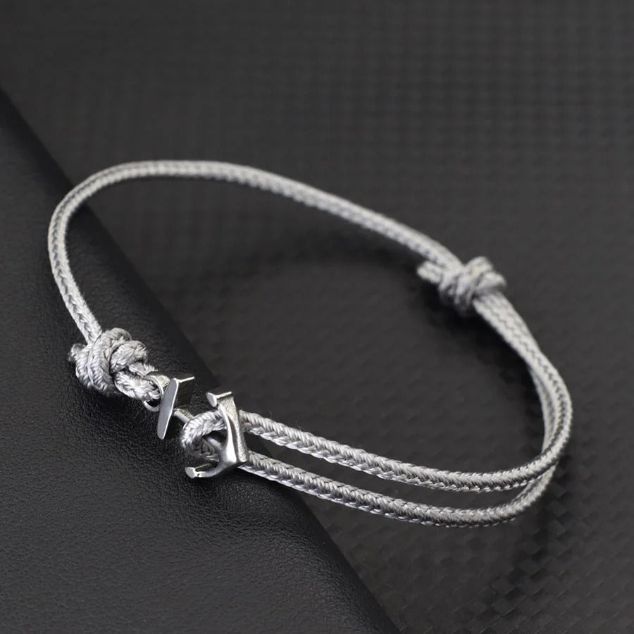 Bracelet Ancre Femme Réglable Corde Et Acier Inoxydable