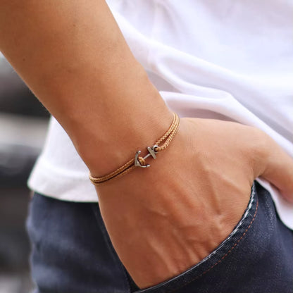 Bracelet Ancre Homme Acier Inoxydable Et Corde Réglable