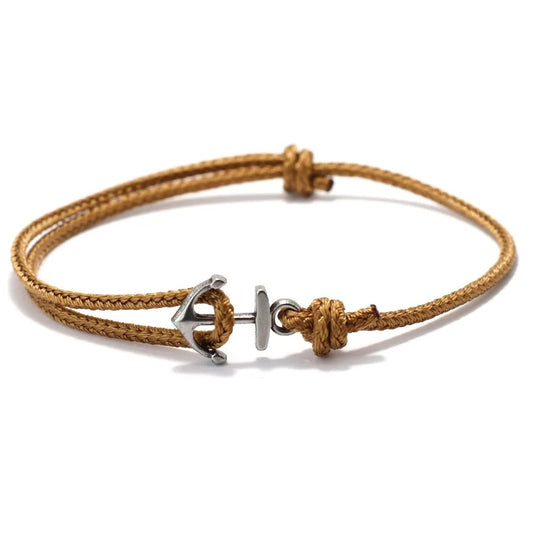 Bracelet Ancre Homme Acier Inoxydable Et Corde Réglable