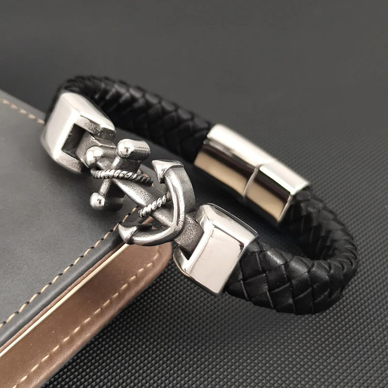 Bracelet Ancre Homme Tressé Noir – Acier Inoxydable