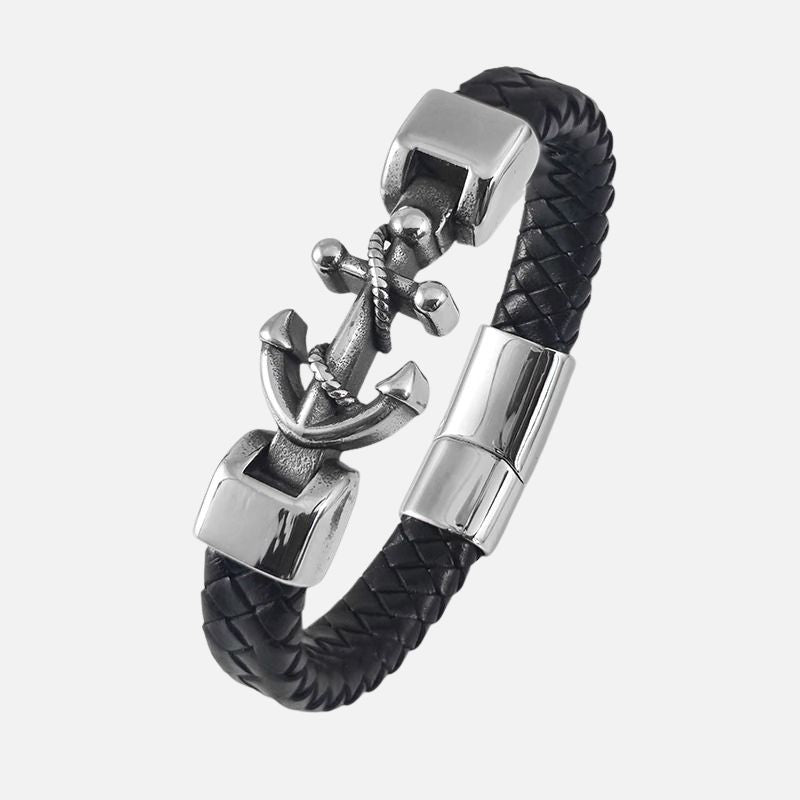 Bracelet Ancre Homme Tressé Noir – Acier Inoxydable