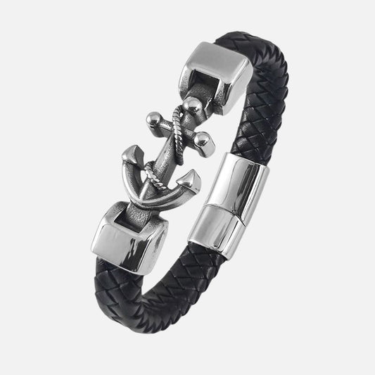 Bracelet Ancre Homme Tressé Noir – Acier Inoxydable