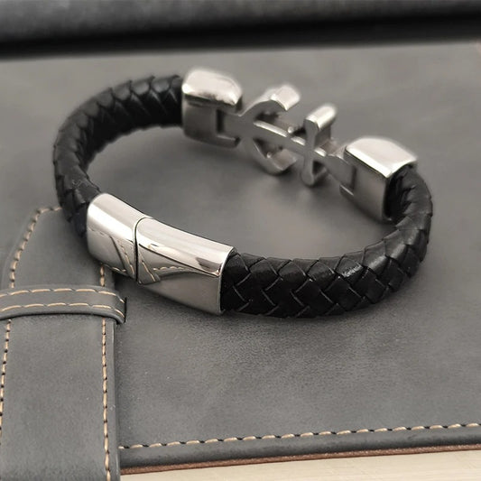Bracelet Ancre Homme Tressé Noir – Acier Inoxydable