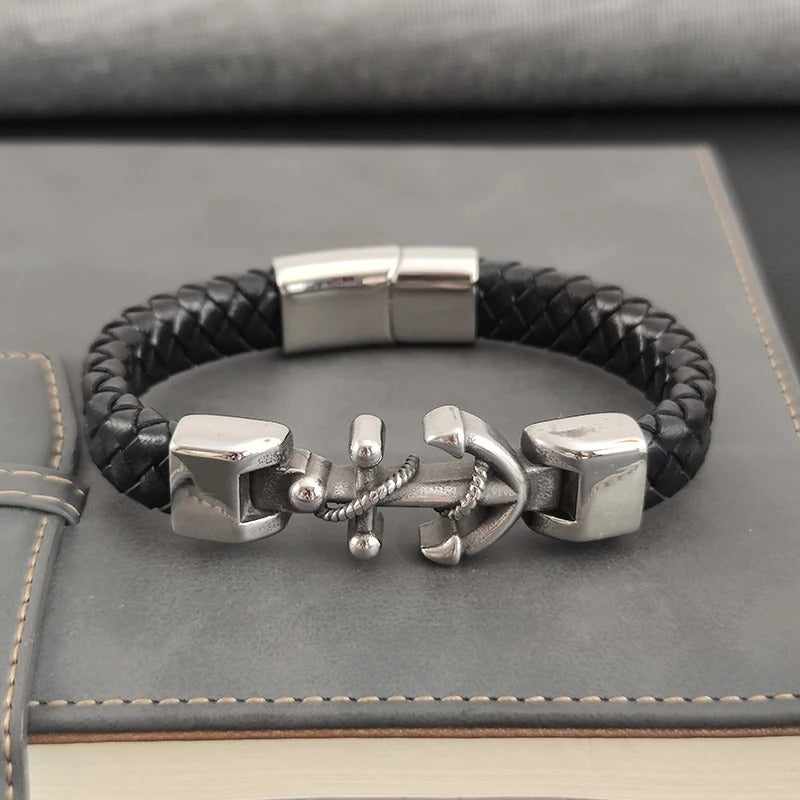 Bracelet Ancre Homme Tressé Noir – Acier Inoxydable