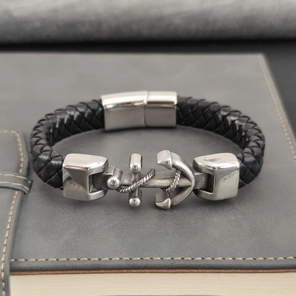 Bracelet Ancre Homme Tressé Noir – Acier Inoxydable