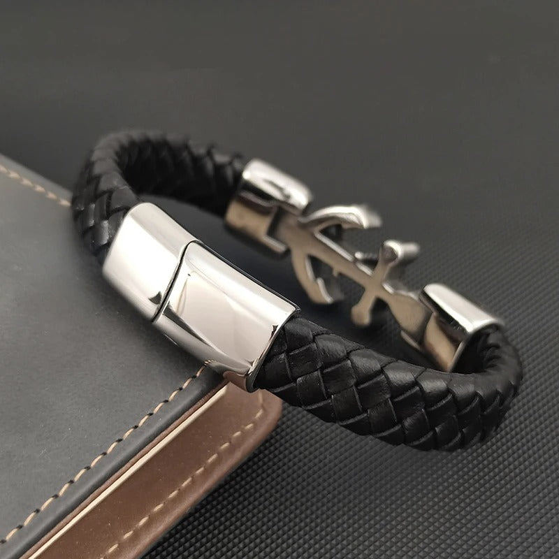 Bracelet Ancre Homme Tressé Noir – Acier Inoxydable
