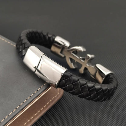 Bracelet Ancre Homme Tressé Noir – Acier Inoxydable