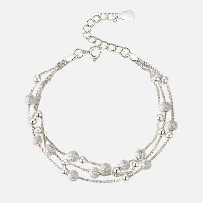 Bracelet Argenté Double Chaine à Perles