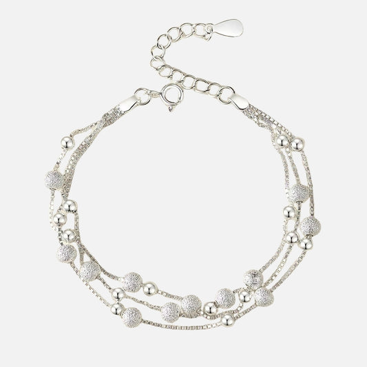 Bracelet Argenté Double Chaine à Perles