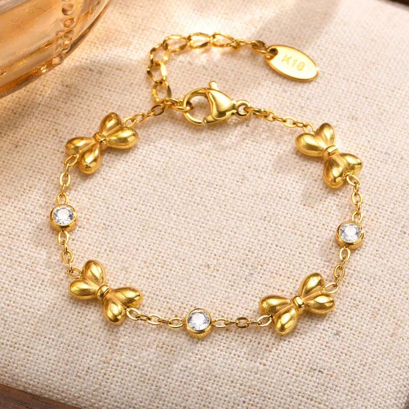 Bracelet Bébé Fille Nœuds Dorés En Acier Inoxydable