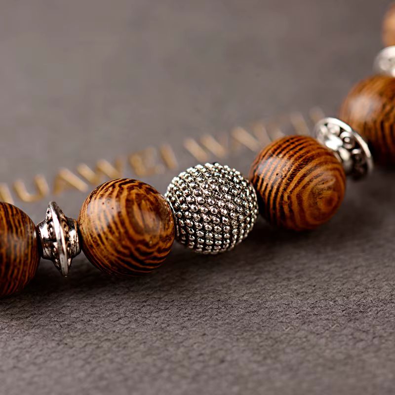 Bracelet Bois Femme Bille Argentée Granitée