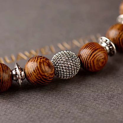 Bracelet Bois Femme Bille Argentée Granitée