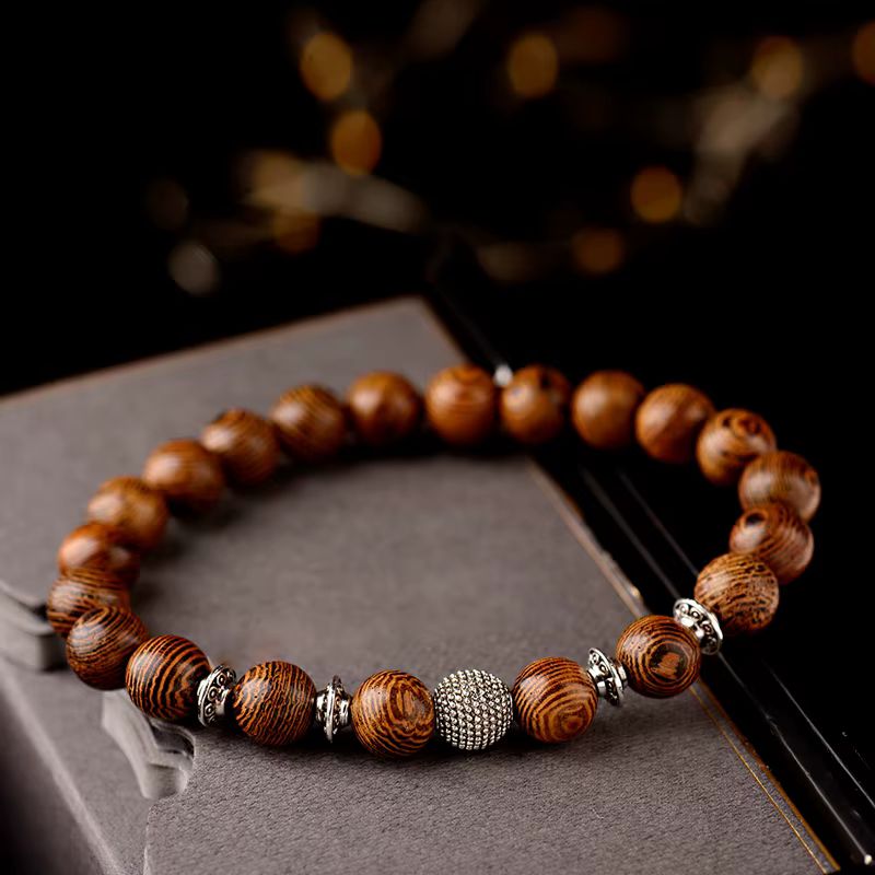 Bracelet Bois Femme Bille Argentée Granitée