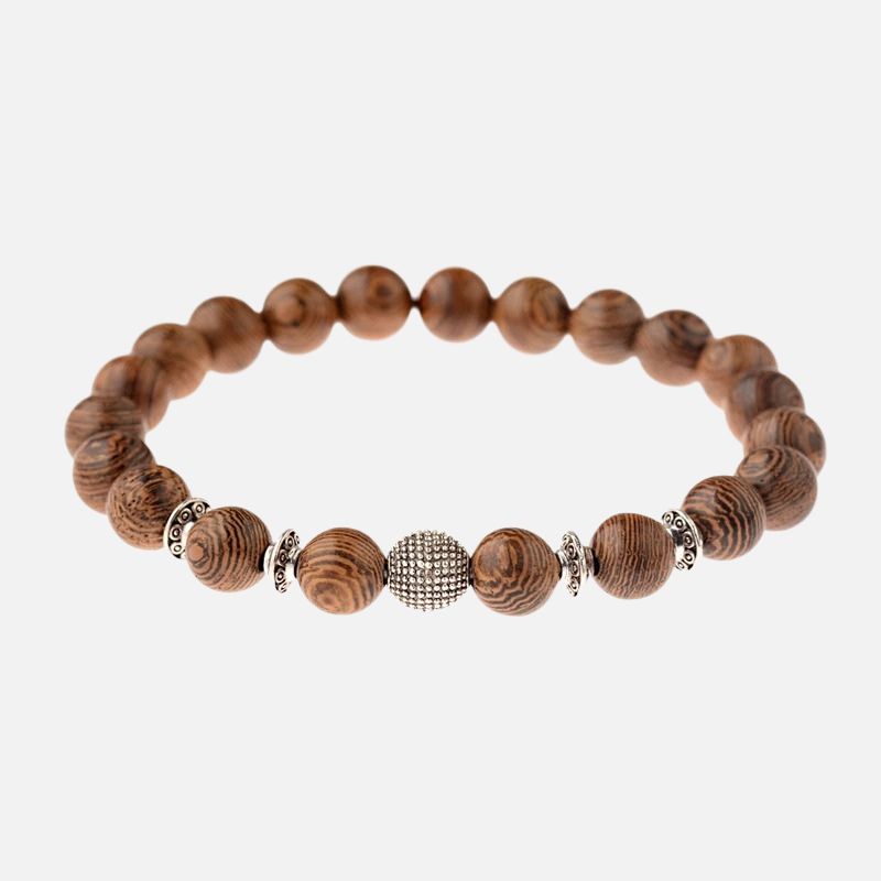 Bracelet Bois Femme Bille Argentée Granitée