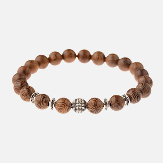 Bracelet Bois Femme Bille Argentée Granitée