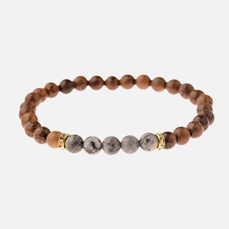 Bracelet Bois Femme Jaspe Gris Veiné