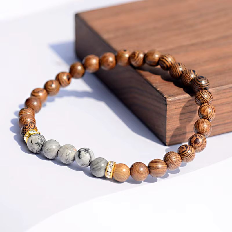 Bracelet Bois Femme Jaspe Gris Veiné