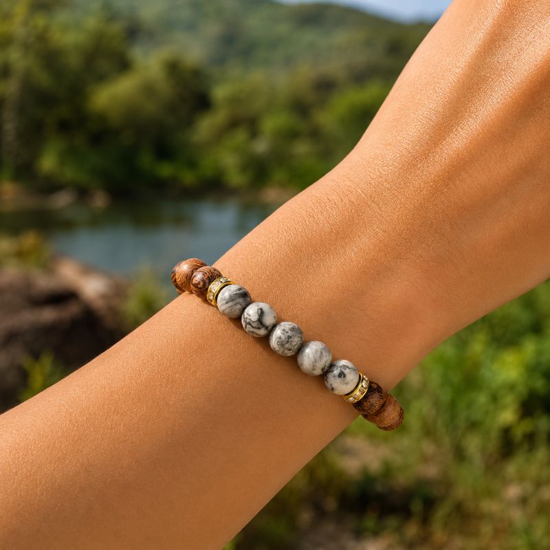 Bracelet Bois Femme Jaspe Gris Veiné
