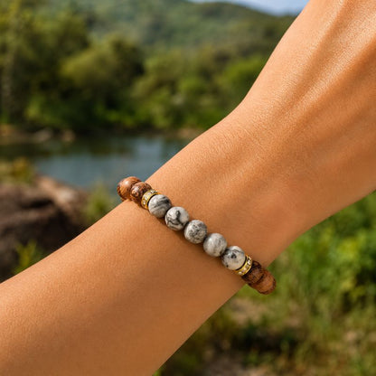 Bracelet Bois Femme Jaspe Gris Veiné