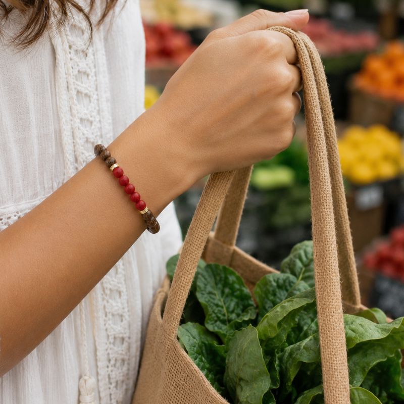 Bracelet Bois Femme Jaspe Rouge Veiné