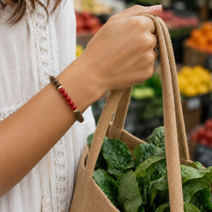 Bracelet Bois Femme Jaspe Rouge Veiné