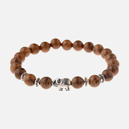 Bracelet Bois Femme Perle Éléphant Argentée
