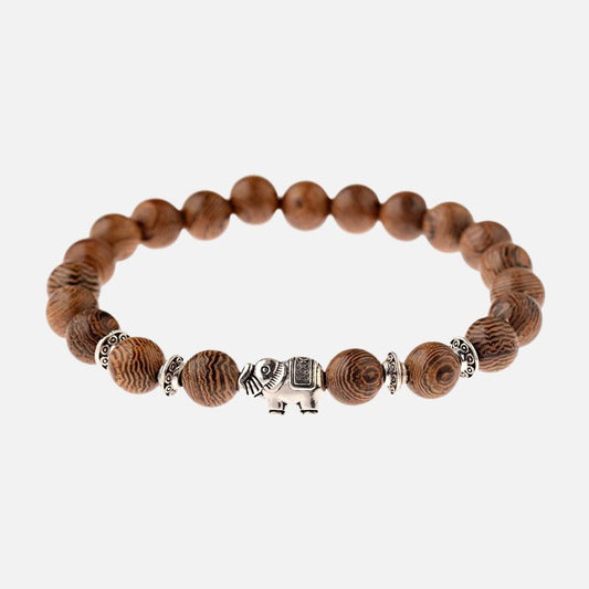 Bracelet Bois Femme Perle Éléphant Argentée