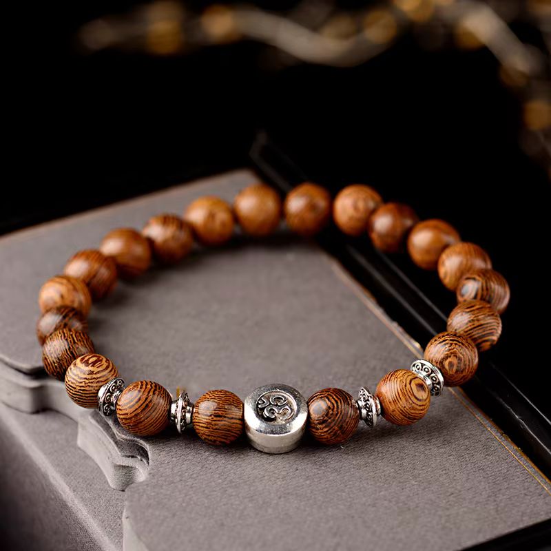 Bracelet Bois Femme Perle Om Argentée