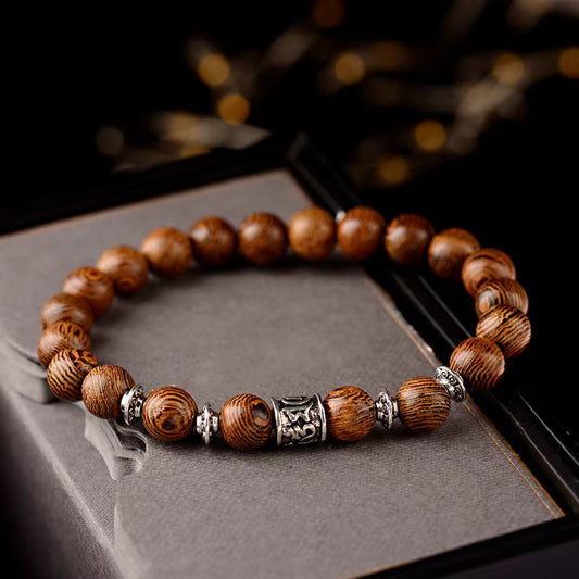 Bracelet Bois Femme Perle Tube Gravée