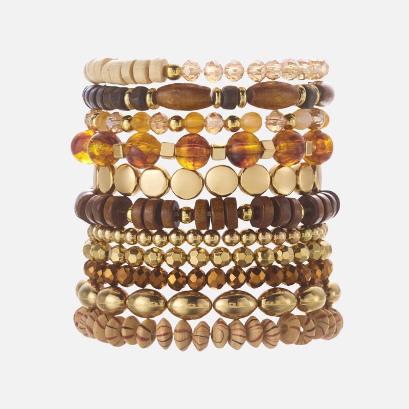 Bracelet Bois Femme Perles Boisées Multirang