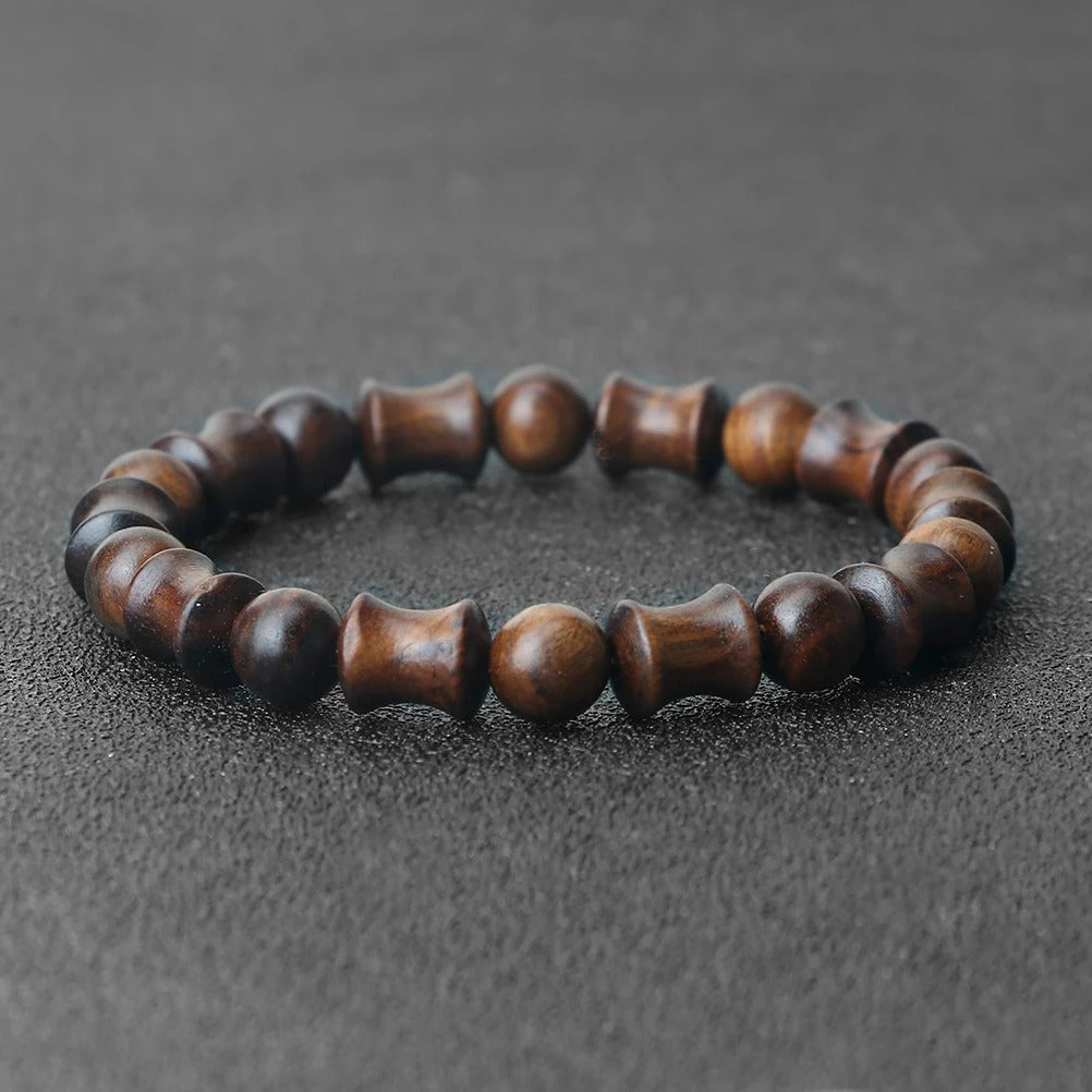 Bracelet Bois Femme Perles Diabolo Veinées